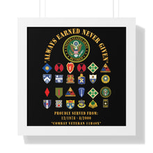 Load image into Gallery viewer, Honorable Veteran Framed Poster, Military Wall Art, Retirement Gift, Veteran's Day Decor, Personalized Military Tribute - Combat Veteran - 11B40X - Retired Army with Multi Units