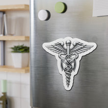 Load image into Gallery viewer, Die-Cut Magnet - Army Medical Service Corps (MS) Branch Insignia - 3D - Silver - Enhanced
