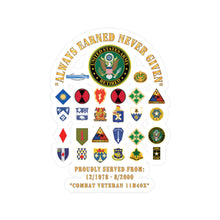 Load image into Gallery viewer, Veteran Pride Kiss-Cut Vinyl Decals | Military Tribute Stickers, Honor Your Service, Perfect for Cars, Laptops, Decor - Combat Veteran - 11B40X - Retired Army with Multi Units