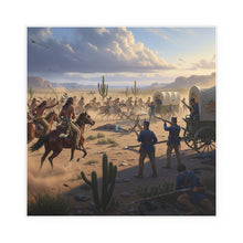 Load image into Gallery viewer, Indoor and Outdoor Silk Posters - Apache Indians attacking a US Army defending a wagon train