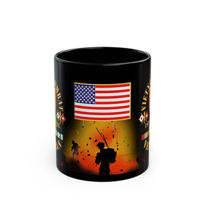 Black Mug 15oz - Vietnam Veteran - 1st Signal Brigade - Combat Veteran with Vietnam Service Ribbons - Spec
