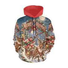 Load image into Gallery viewer, AOP Hoodie - Victorian Christmas Reindeer Sleigh Ride - Red Hood Men's All Over Print Hoodie (USA Size) (Model H13)