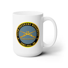 Load image into Gallery viewer, White Ceramic Mug 15oz - Army - 24th Infantry Regiment - Fort Sill, OK - Buffalo Soldiers w Inf Branch