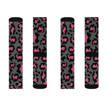Load image into Gallery viewer, Sublimation Socks - Leopard Camouflage - Dark Grey - Pink
