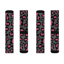 Load image into Gallery viewer, Sublimation Socks - Leopard Camouflage - Dark Grey - Pink