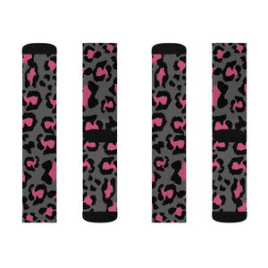 Sublimation Socks - Leopard Camouflage - Dark Grey - Pink
