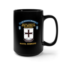 Load image into Gallery viewer, Black Mug 15oz - Bravo Company - 8th Medical Battalion, 8th Infantry Division Scroll - Maintz Germany X 300