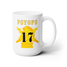 Load image into Gallery viewer, White Ceramic Mug 15oz - Army - PSYOPS w Branch Insignia - 17th Battalion Numeral - Line X 300