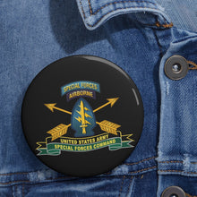 Load image into Gallery viewer, Custom Pin Buttons - US Army Special Forces Command - SSI w Br - Ribbon X 300
