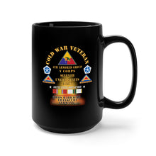 Load image into Gallery viewer, Black Mug 15oz - Cold War Vet - 4th Armored Group - Frankfurt Germany w Fire - V Corps, 7th US Army SSI w DUI - COLD X 300