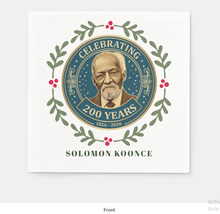 Load image into Gallery viewer, Holiday Cheer Wreath Gold Script Napkins - Solomon Koonce - Celebrating 200 Years - Sold in Sets of 50
