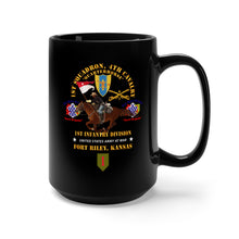 Load image into Gallery viewer, Black Mug 15oz - Army - 1st Squadron, 4th Cavalry - 1st Inf Div - Devil Bde - Ft Riley, KS w Rider X 300