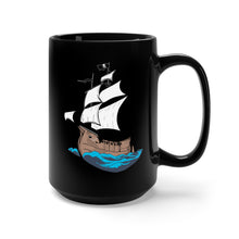 Load image into Gallery viewer, Black Mug 15oz - Pirate Ship - w Pirate Flag X 300