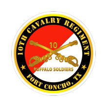 Load image into Gallery viewer, Kiss-Cut Stickers - Army - 10th Cavalry Regiment - Fort Concho, TX - Buffalo Soldiers w Cav Branch