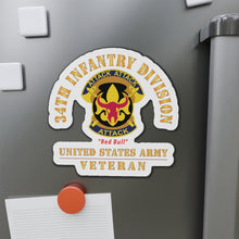 Load image into Gallery viewer, Die-Cut Magnets - Army - DUI - 34th Infantry Division - Red Bull - US Army Veteran X 300