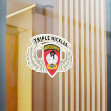 Load image into Gallery viewer, Kiss-Cut Vinyl Decals - Army - Airborne Badge - 555th Parachute Infantry Bn - SSI w Triple Nickles Tab X 300