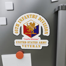 Load image into Gallery viewer, Die-Cut Magnets - Army - DUI - 46th Infantry Division - Ironfist Division - US Army Veteran X 300