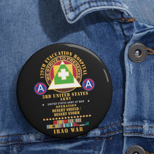 Load image into Gallery viewer, Custom Pin Buttons - 129th Evacuation Hospital - Operation Desert Storm - Shield - 3rd US Army SSI w GULF SVC Ribbons x 300