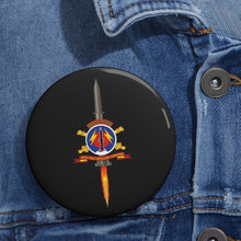 Load image into Gallery viewer, Custom Pin Buttons - 56th Field Artillery Command - SSI w Br - Ribbon w Pershing - Firing