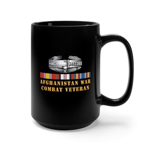 Black Mug 15oz - Army - Afghanistan War - Combat Veteran - Combat Action Badge w CAB AFGHAN SVC X 300