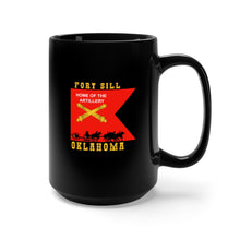 Load image into Gallery viewer, Black Mug 15oz - Army - Fort SIll, Home of Artillery Guidon w Cassion - Black X 300