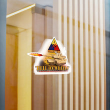 Load image into Gallery viewer, Kiss-Cut Vinyl Decals - Army - 2nd Armored Division - M1A1 Tank - Hell on Wheels w Fire X 300