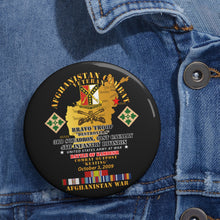 Load image into Gallery viewer, Custom Pin Buttons - Battle Kamdesh COP Keating - 61st Cavalry w AFGHAN SVC