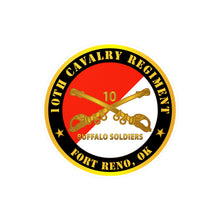 Load image into Gallery viewer, Kiss-Cut Vinyl Decals - Army - 10th Cavalry Regiment - Fort Reno, OK - Buffalo Soldiers w Cav Branch