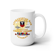 Load image into Gallery viewer, White Ceramic Mug 15oz - Navy - Afghanistan War Corpsman - Operation Enduring Freedom - Veteran w FMF - AFGHAN SVC