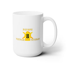 Load image into Gallery viewer, White Ceramic Mug 15oz - Army - PSYOPS w Branch Insignia - 8th Battalion Numeral - w Vietnam Vet X 300