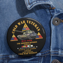 Load image into Gallery viewer, Custom Pin Buttons - Cold War Vet - 2nd Armored Division - Lucius D. Clay Kaserne - Garlstedt, Germany - M1A1Tank - Green Camo w COLD SVC X 300