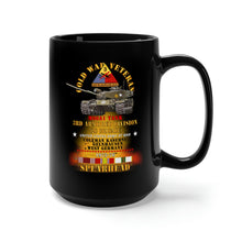 Load image into Gallery viewer, Black Mug 15oz - Army - Cold War Vet - 3rd Armored Division - Gelnhausen, Germany - M60A1 Tank - Spearhead w Fire - 1973-76 COLD X 300
