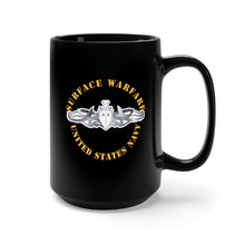 Load image into Gallery viewer, Black Mug 15oz - Navy - Surface Warfare Badge - Silver X 300