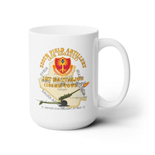 Load image into Gallery viewer, White Ceramic Mug 15oz - Army - 1st Bn, 320th FA, w AA Badge - Map w M119 Firing