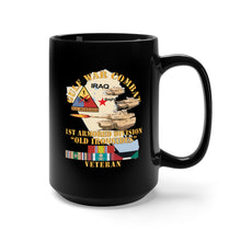 Load image into Gallery viewer, Black Mug 15oz - Gulf War Combat Armor Vet w 1st Armored Division X 300