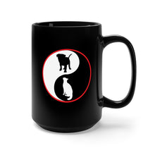 Load image into Gallery viewer, Black Mug 15oz - Ying-Yang w Dog - Cat - BW w Red Circle X 300