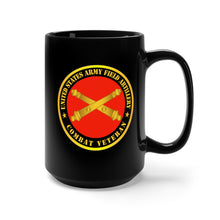 Load image into Gallery viewer, Black Mug 15oz - US Army Field Artillery Combat Veteran w Branch