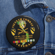 Load image into Gallery viewer, Custom Pin Buttons - Vietnam Combat Cavalry Veteran w 1st Bn 7th Cav DUI - 1st Cav Div