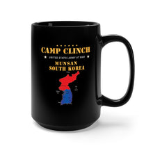 Load image into Gallery viewer, Black Mug 15oz - Camp Clinch - Munsan - South Korea w Map - Vert X 300