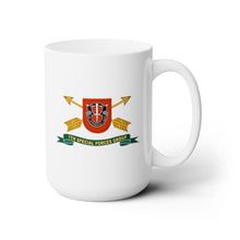 Load image into Gallery viewer, White Ceramic Mug 15oz - Army - 7th Special Forces Group - Flash w Br - Ribbon X 300