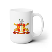 Load image into Gallery viewer, White Ceramic Mug 15oz - Army - 150th Field Artillery Regiment w Br - Ribbon