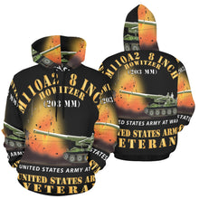 Load image into Gallery viewer, Men's All Over Print Hoodie (USA Size) (Model H13) - M110A2 - 8 Inch 203mm Howitzer - US Army Veteran w Fire At War