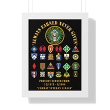 Load image into Gallery viewer, Honorable Veteran Framed Poster, Military Wall Art, Retirement Gift, Veteran's Day Decor, Personalized Military Tribute - Combat Veteran - 11B40X - Retired Army with Multi Units