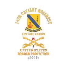 Load image into Gallery viewer, Kiss-Cut Vinyl Decals - Army - 14th Cavalry Regiment w Cav Br - 1st Squadron - USA Border Protection - 2019 - Red Txt X 300