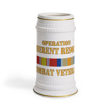 Load image into Gallery viewer, Classic Ceramic Beer Stein Mug, White Porcelain Stein with Gold Trim | German-Style Tankard - Opn Inherent Resolve (OIR) SVC Bar - Combat Veteran X 300