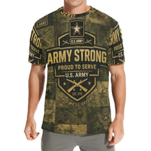 Load image into Gallery viewer, Men's All Over Print Crew Neck T-Shirt - Tribute Tee - United States Army Strong - Proud to Serve AOP