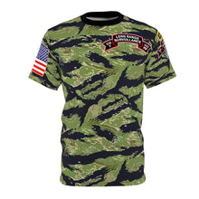 Load image into Gallery viewer, Unisex AOP Tee - Army - F Company, 425th Long Range Surveillance (RANGER) - Military Tiger Stripe Jungle Camouflage Shirt