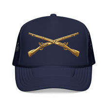 Load image into Gallery viewer, Foam Trucker Hat - Army - Infantry Branch Insignia - no text - Gold - 3D - Enhanced