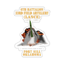 Load image into Gallery viewer, Kiss-Cut Stickers - Field Artillery - 6th Bn, 33rd Field Artillery, Ft Sill, OK LANCE Firing - 1975-1981 X 300