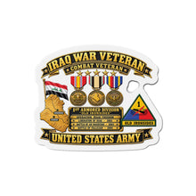 Load image into Gallery viewer, Die-Cut Magnet - Army - Iraq War Veteran - Ribbon Bar - Map - SSI - 1st Armored Division - 3D - Enhanced